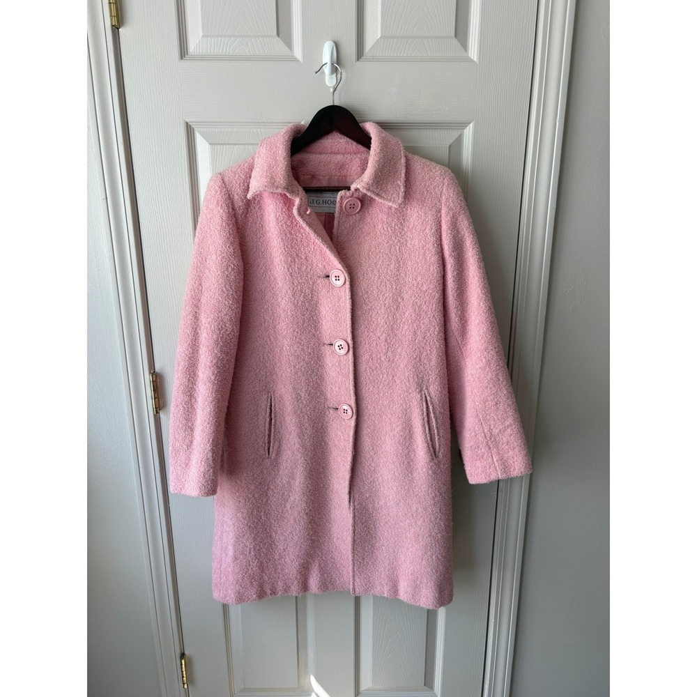 J.G. Hook Boucle Coat Women 10 Pink Wool Blend Vintage Barbiecore Preppy